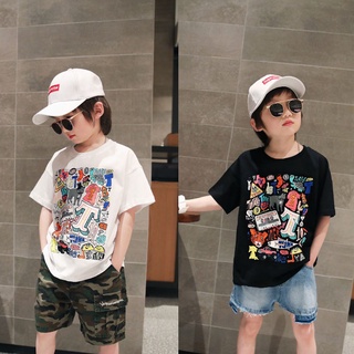Niños manga corta niños algodón T-shirt verano nueva moda media manga camiseta mediana y grande niños sueltos Top de moda ropa infantil