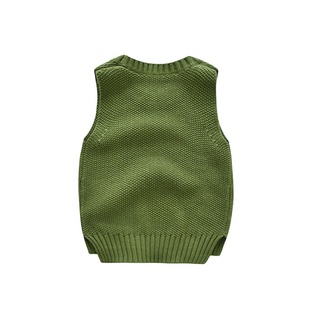 ✿-Lzz-✿-Chaleco de punto coreano para niños con bolsillo otoño e invierno Color sólido cuello redondo jersey suéter (9)