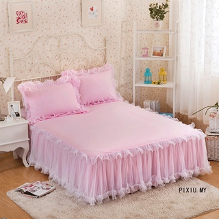 Alta calidad: incluye funda de 2 almohadas, sábana de cama, diseño de cama, Ropol Cadar Pengantin Ropol, algodón acolchado, falda de cama
