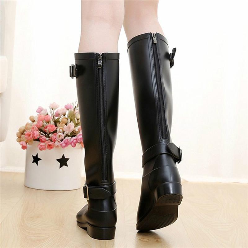 estilo punk cremallera botas altas mujeres botas de lluvia al aire libre de goma zapatos impermeables (3)