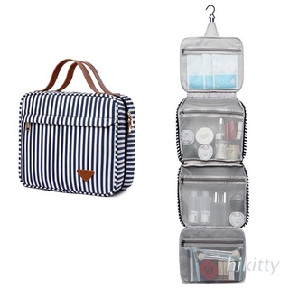 Hik bolsa de aseo de rayas de viaje con gancho colgante 4 compartimentos organizador de cosméticos de gran capacidad con cremallera bolsa impermeable