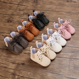 Walkers Zapatos De Tobillo De Suela Antideslizante Suave Para Bebés Cuero De PU Para Niños Y Niñas Primeros Caminantes Con Cordones Casuales Para La Cuna (1)