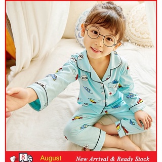 Ropa de dormir pijamas baju tidur budak estilo manga larga impresión nocturna coche solapa noche transpirable niñas mayores algodón dormir ropa