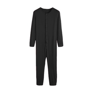 Bbq-Hombres Sexy de una sola pieza pijamas de Color sólido de manga larga botón peleles ropa de dormir moda primavera otoño ropa de dormir (2)