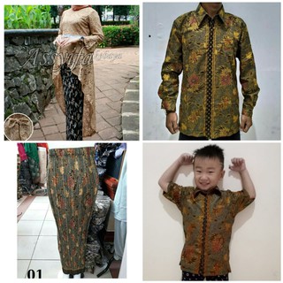 Trajes de pareja kebaya brukat Faira Combi Plisket faldas y camisas batik