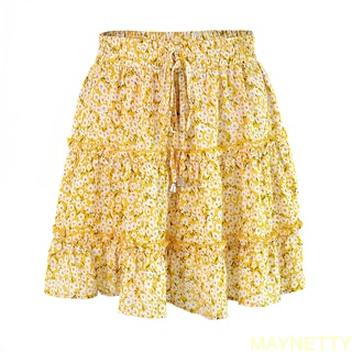 Women Floral Pleated Flouncing Skirt High Waist Girls A-Line Mini Skirt
