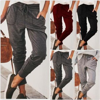 pantalones de carga con cordón para mujer/pantalones casuales de cintura alta/entrenamiento/pantalones jogger con bolsillos