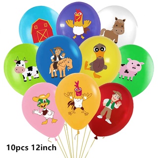 10 Pcs/Lot La Granja Zenon Chicken Latex Balloons Farm Animals Cow Pig Horse Sheep Happy Birthday Baby Shower Party Decoration