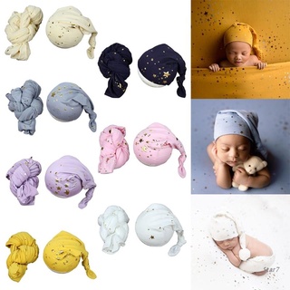 ST 2 Piezas Bebé Recibir Manta + Beanie Gorra Conjunto De Bebés Envolver Dormir Envoltura Turbante Cola Nudo Sombrero Kit Fotografía Accesorios