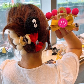 Xinwei pinza para el cabello De felpa con lazo De adorno/Flor De peluche/sonrisa/cara
