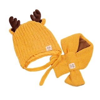 Ld-Baby conjunto de sombrero de punto y bufanda, suave invierno cálido ciervo cornamentas gorro gorro con cuello calentador conjunto para niñas niños (1)