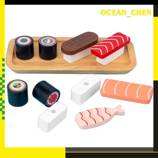 [ocean_chen] Juego de Sushi de madera para niños, juegos de cocina, juguetes de cocina, papel de cocina, juego de pretender, juego perfecto para los amantes del Sushi