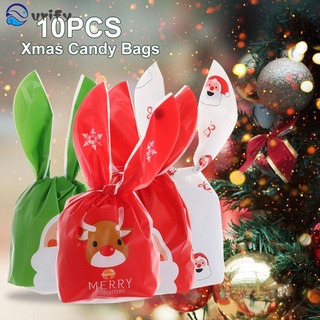 urify 10pcs año nuevo bolsas de caramelo de navidad regalos caja feliz navidad galletas bolsas conejo oreja larga santa claus decoración del hogar plástico caramelo treat bag