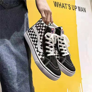 Vans clásico blanco y negro zapatos de lona a cuadros para hombres y mujeres alta parte superior versión coreana de la tendencia de los zapatos casuales amantes de instagram trend zapatos