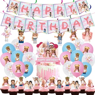 rosa roblox chica tema feliz cumpleaños fiesta decoraciones set cake topper globos de látex bandera swing fiesta necesidades fiesta suministros celebrar fecha de nacimiento