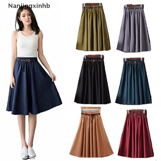 [nanjingxinhb] coreano plisado falda casual cintura alta midi falda verano mujeres sólido una línea [caliente]