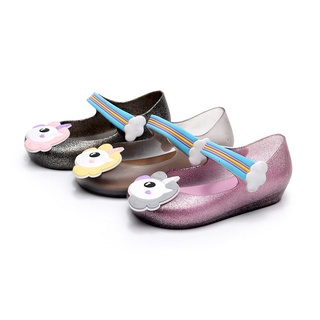 [8/18]sandalias antideslizantes de gelatina con patrón de unicornio decoración y cinta de nailon cierre unisex