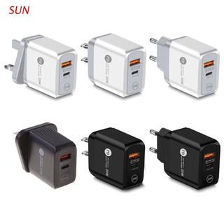 SUN Universal Quick Charge 3.0 PD USB Charger 20w Type C Fast Charger Mobile Phone Charger Power Adapter Travel Charging Head US/UK/EU Plug
