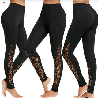 Leggings de mujer con encaje/elástico/color sólido/justable Para yoga/deportes
