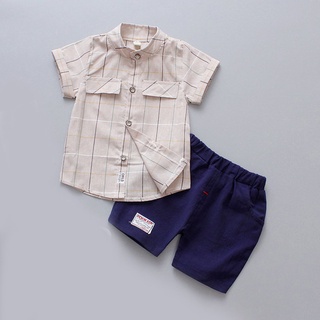 ropa de verano de algodón y lino con mangas cortas para niños