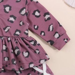 ✪Br✫Baby Girl 2Pcs otoño trajes, leopardo impresión manga larga botón frontal volantes sudadera con capucha + pantalones conjunto (6)