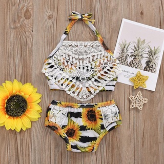 Tops con borla Floral+traje de sol para niñas/traje de baño Bikini/conjunto de pantalones cortos/bebés Ourfairy88.Br
