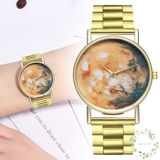 Reloj de cuarzo con patrón de superficie planeta banda de acero para hombres y mujeres regalos
