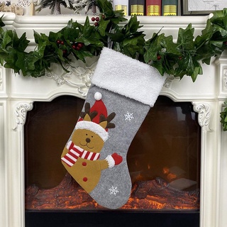 Christmas Stocking Large Xmas Stocking, Non-woven Fabric Wool Plush Faux Fur Cuff for Christmas Decoration and Family Ho