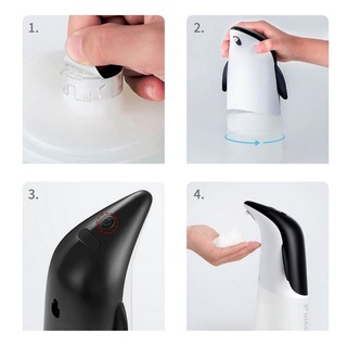 ra lindo patrón de pingüino dispensador de jabón sin contacto automático dispositivo de espuma sensor de movimiento infrarrojo para el hogar cocina baño (7)