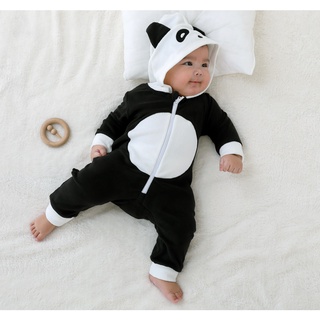 Bebé Panda cremallera frontal con capucha mono descalzo de dibujos animados Animal pijamas de una pieza ropa deportiva
