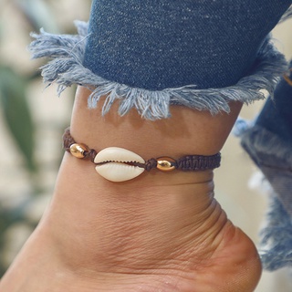 Fashion Women Shell Beads Braided Rope Wrist Bangle Ankle Bracelet Anklet Beach Vintage Conch Shell Anklets Leather Rope Chain