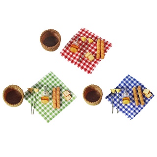 mini pan miniatura picnic tela con cesta 1/12 casa de muñecas verde cuadros