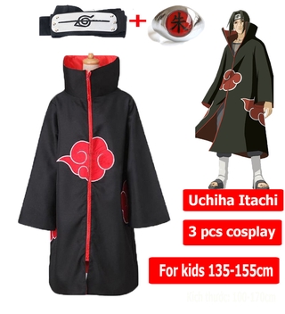 Niños Akatsuki Capa NARUTO outwear cosplay Uchiha Itachi Túnica Rojo Estilo Nube Cuello De Pie Sasuke (1)