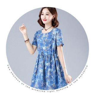 Maijed mujeres lino algodón manga corta vestido más tamaño estilo Floral suelto cintura delgada vestidos (6)