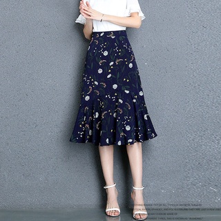 Falda de sirena falda verano mujer media longitud floral cintura alta gasa falda de una línea falda larga (5)