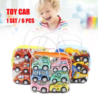 Cartoon Mini Pull Back Car Set 6 Pack Excavator Fire Truck Toy Gift Engineering Vehicle Baby Educational Toy