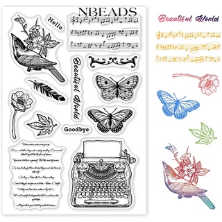 Nbeads Vintage sellos transparentes de silicona transparente sello manuscrito telégrafo mariposa notas hojas de pájaro para hacer tarjetas decoración y DIY Scrapbooking