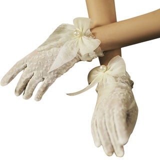 oso niñas malla volantes guantes de encaje con lazo perla adorno elegante de dedo completo guantes anime cosplay accesorios