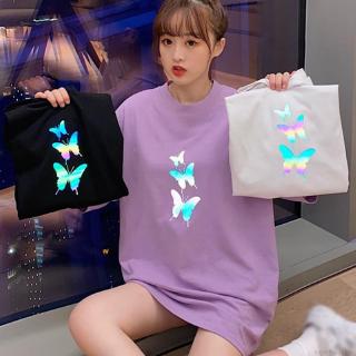 Camisetas de mujer nueva mariposa reflectante impreso camiseta suelta de manga corta camisetas Tops