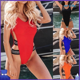 ER Summer Sexy Shiny Straps High Cut Monokini Swimwear One-Piece Backless Swimsuit