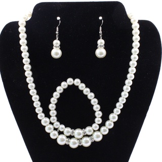 zjj elegante collar de perlas de imitación blanco y pulsera conjunto de joyas para mujer (6)