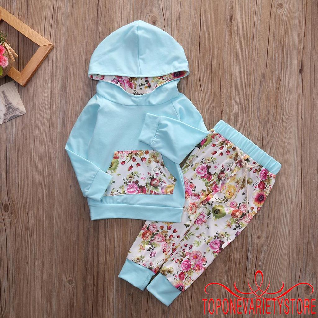 SNE-Baby niñas manga larga camisa con capucha+pantalones florales conjunto (1)