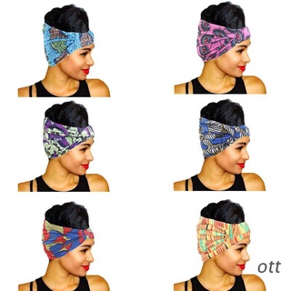 ott. Women Elastic Ultra Wide Bandana Headband Colored Geometric Stripes Floral African Print Headwrap Pleated Stretch Turban