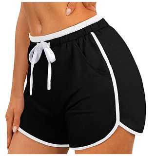 Mujer deportes Color sólido bolsillo con cordón suelto Casual pantalones cortos de Yoga (2)