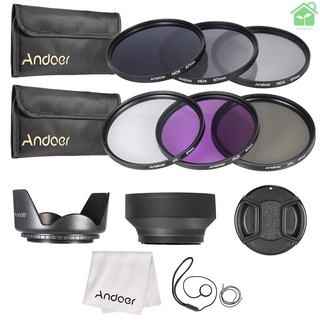 Andoer [gree]Kit de filtro de lente de 67 mm UV+CPL+FLD+ND(ND2 ND4 ND8) con bolsa de transporte, tapa de lente, soporte para tapa de lente, tulipán y goma Len