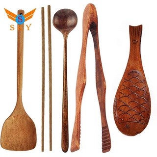 utensilios de cocina de madera con espátula pinzas para alimentos cuchara palillo