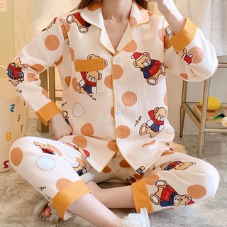 Pijamas primavera y otoño invierno grueso tres capas aire algodón maternidad (9)