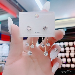 Pendientes de borla con diamantes de imitación para mujer2021Nueva aguja de plata de ley un par dos pendientes de estilo Simple Internet-famoso versátil pendientes
