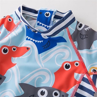 【Chiron】Boy Jumpsuit One-piece Swimsuit Blue Shark Head Print Hot Spring Clothes (8)