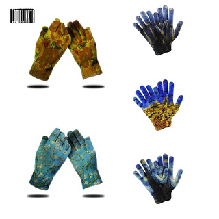 nuevo van gogh pintura al óleo guantes de punto caliente mujeres manoplas girasol jardín trabajo guantes de pantalla táctil guantes para teléfono móvil